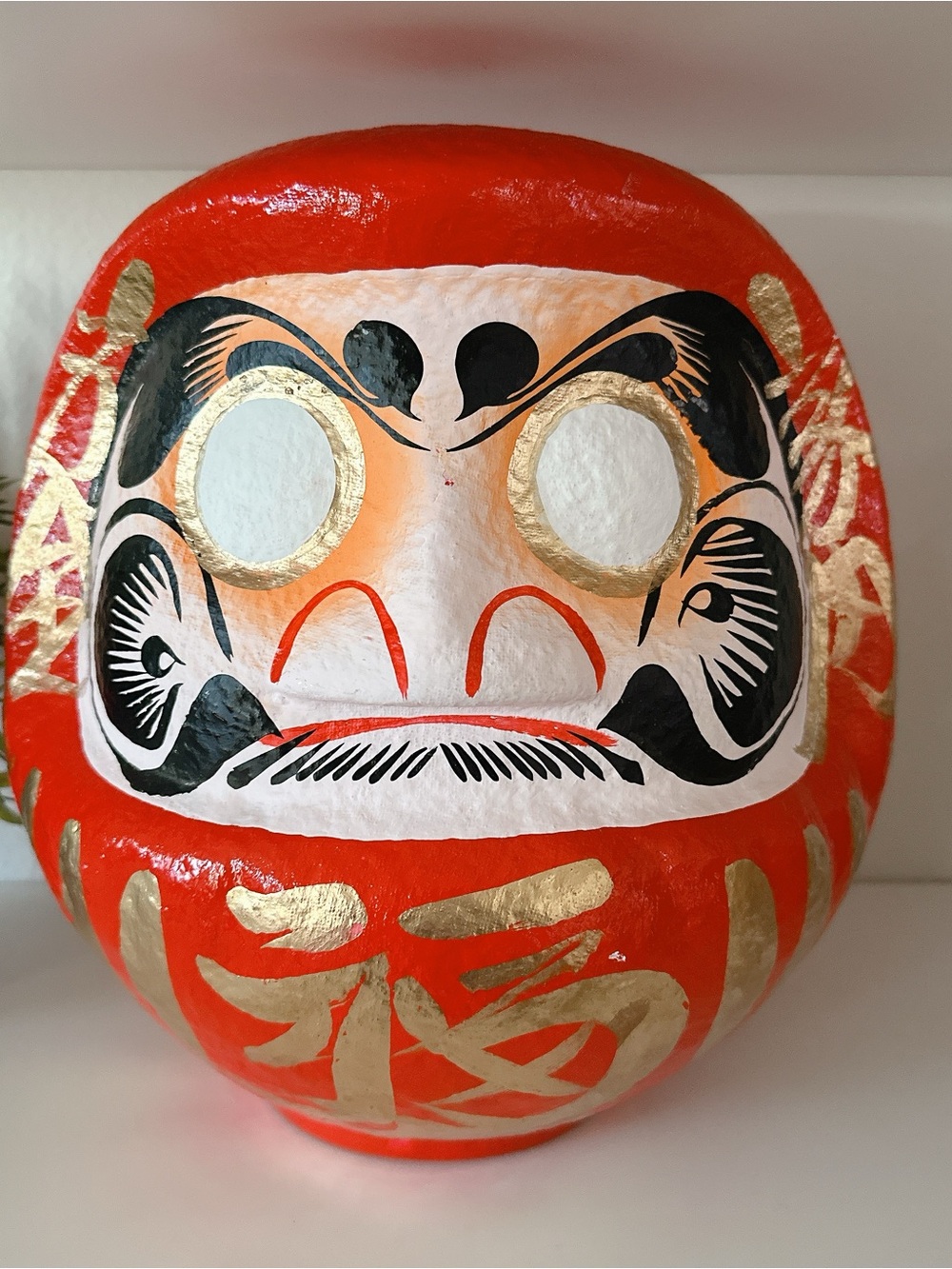 Large Japanese Daruma Doll 11” Red Gold Good Luck 福 Papier Mache Japan